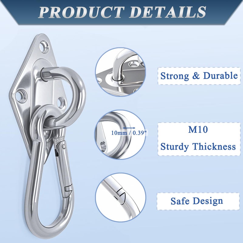 OHIYO 2PCS M10 Stainless Steel Pad Eye Hooks+2PCS M10 Snap Hooks  Heavy Duty Hammock for Hanging  1300lbs Capacity for Swing Set  Plant Hanger  Outdoor Lights - Image 3